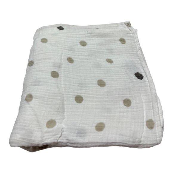 Aden & Anais Gray Tan Polka Dot Muslin Swaddle Baby Blanket 100% Cotton - Picture 1 of 5